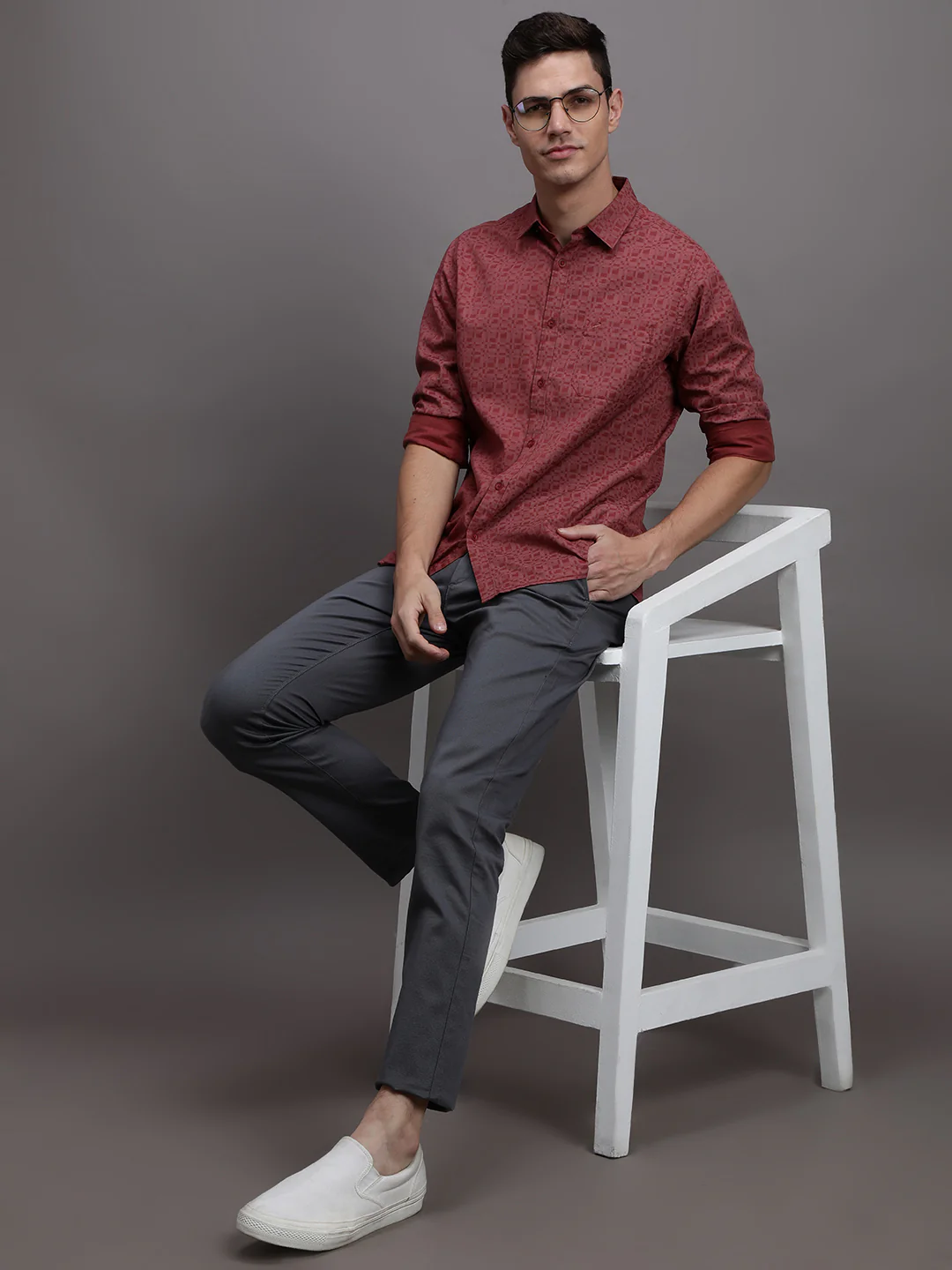 Rust Brown Printed Full Sleeve 100% Cotton Shirt