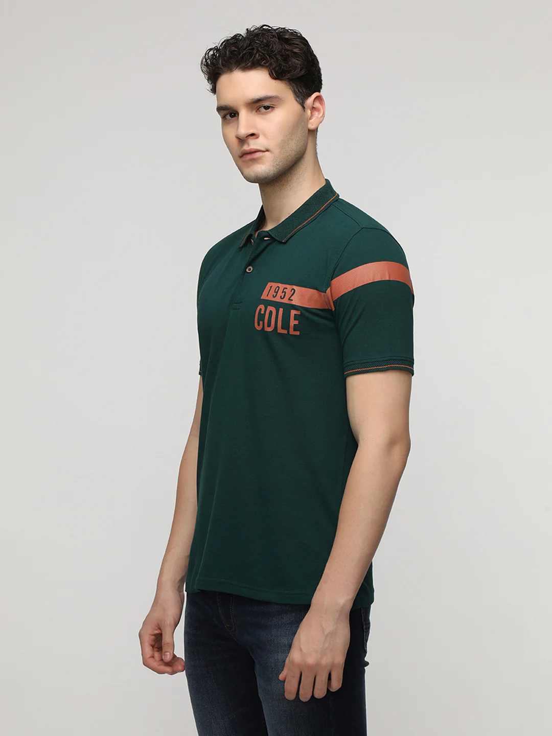 Placement Stripe Printed Polo T-Shirt in Green