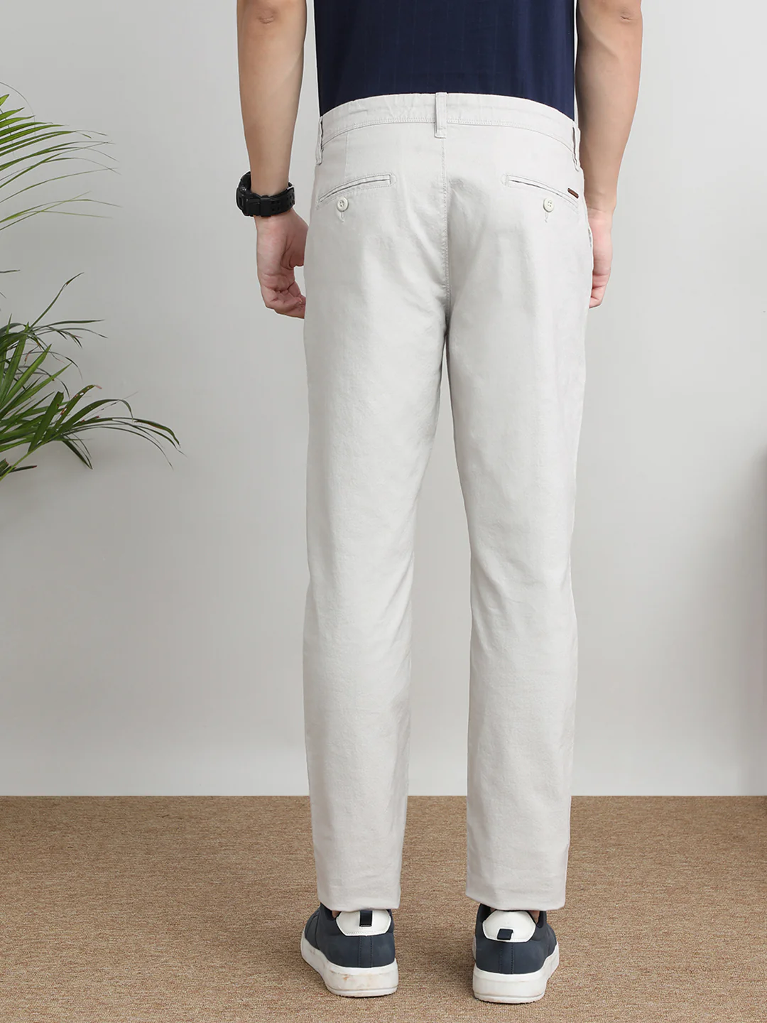 Solid Cream Casual Trouser