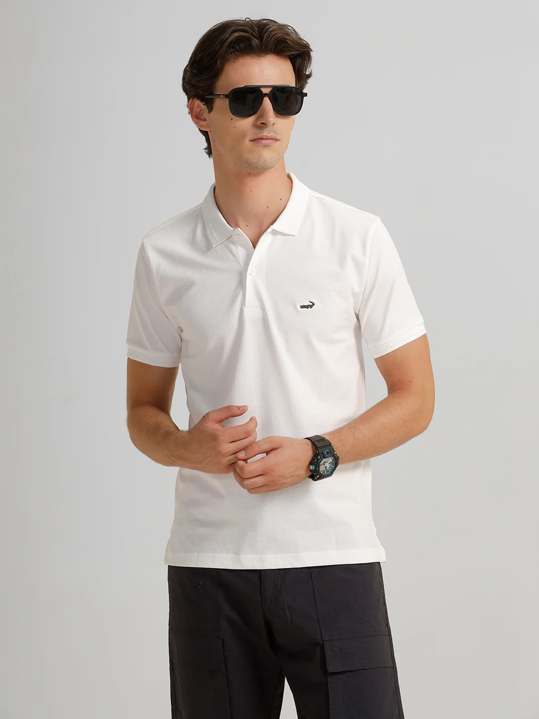 Solid White Slim Fit Polo T-Shirt