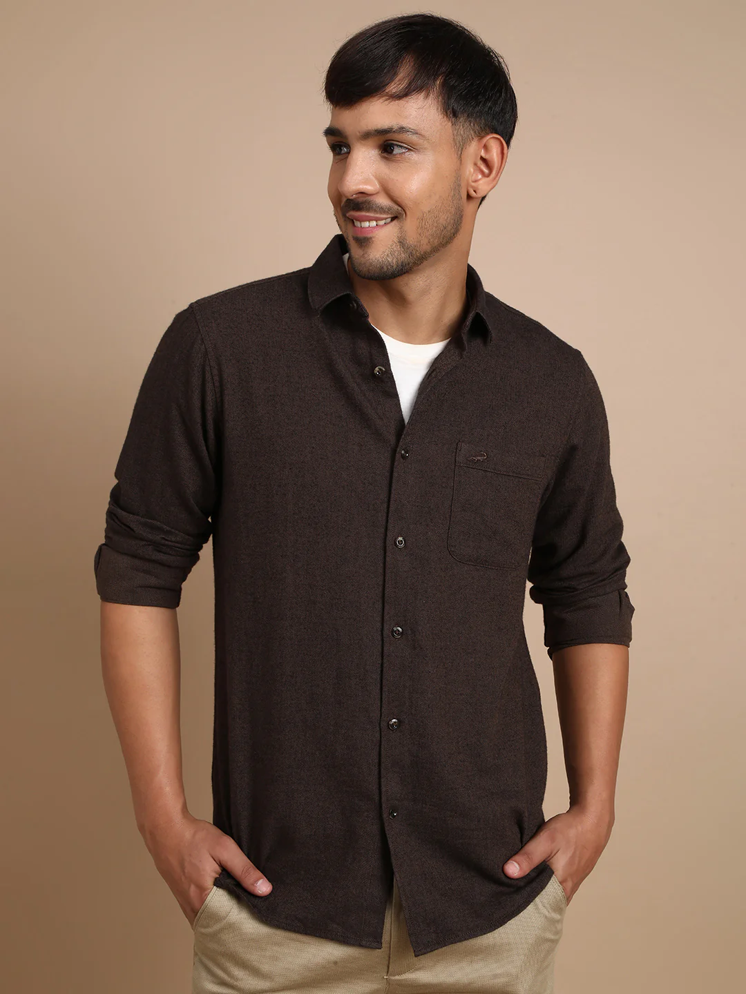 Brown Solid Full Sleeve 100% Cotton Shirt