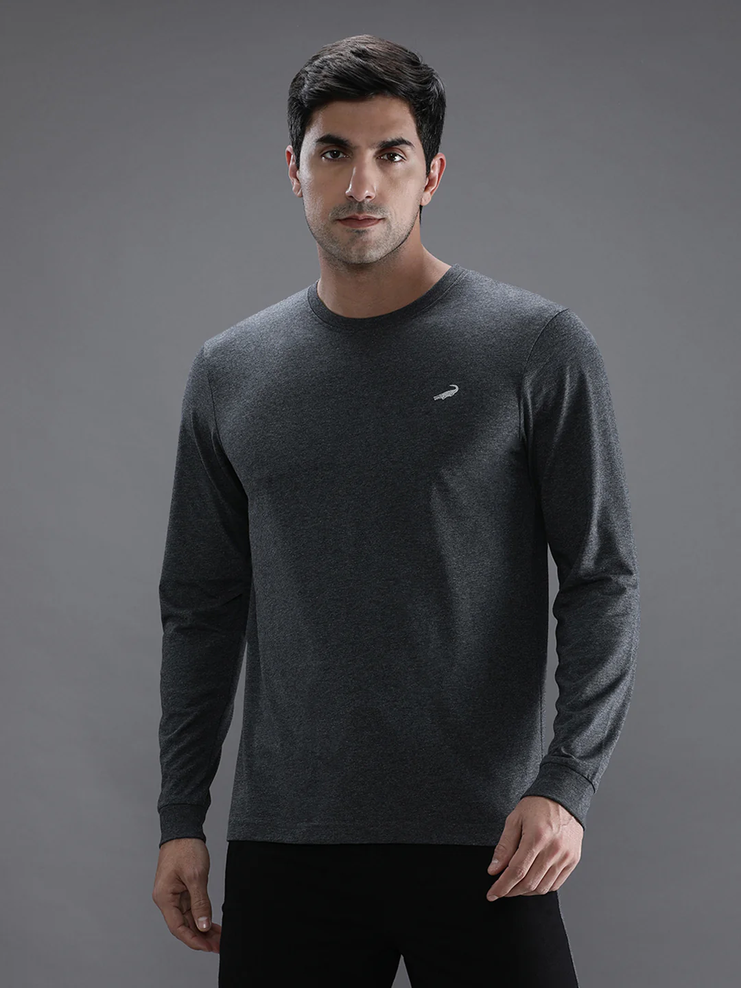 Casual Charcoal Melange Grey Solid T-Shirt