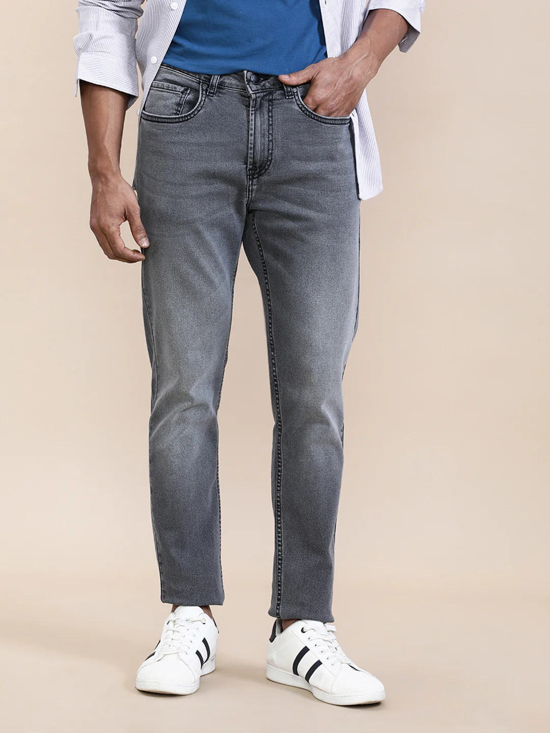 Classic Washed Grey Slim Tapered Jeans