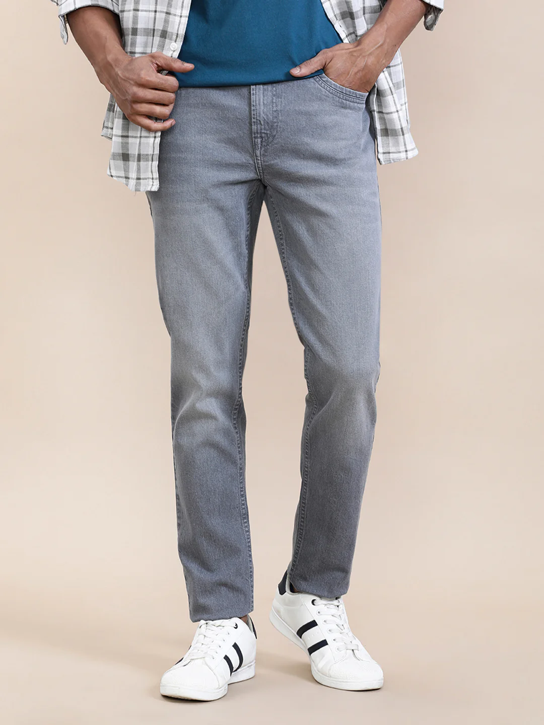Stone Wash Slim Fit Grey Jeans