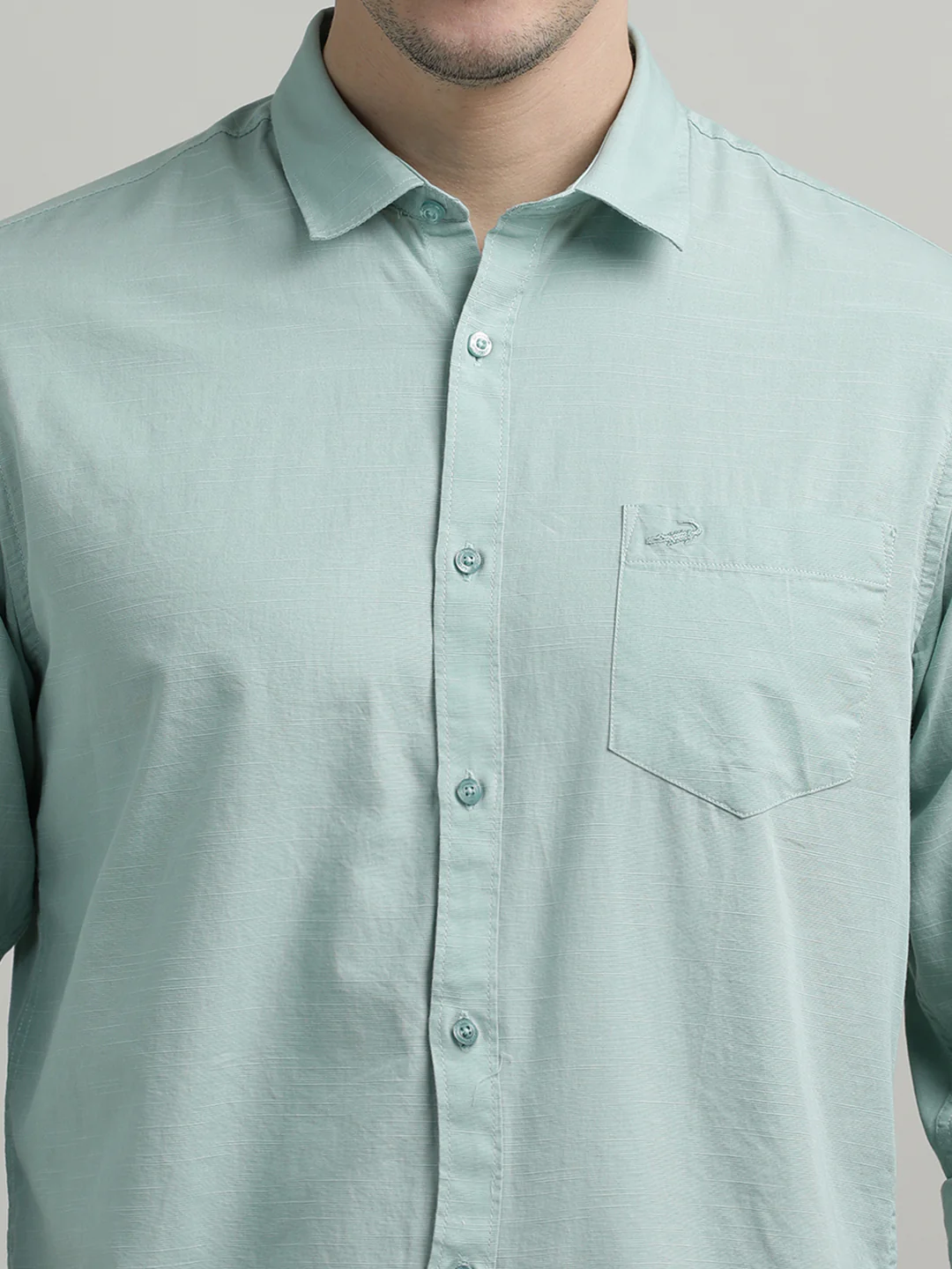 Green Solid Casual Full Sleeve Shirt