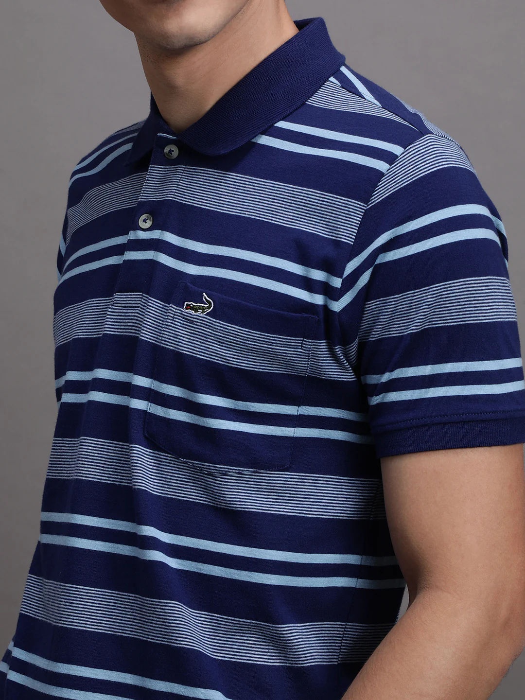 Striped Blue Casual Polo T-Shirt