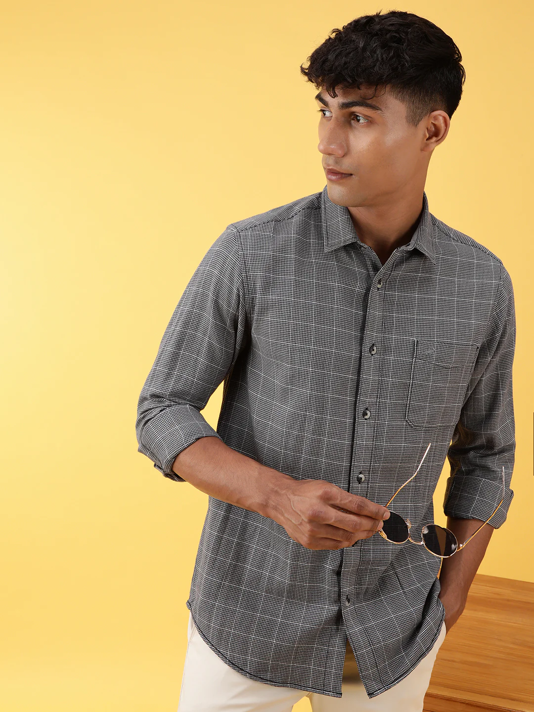 Casual Grey Checked Full Sleeve 100% Cotton Shirt