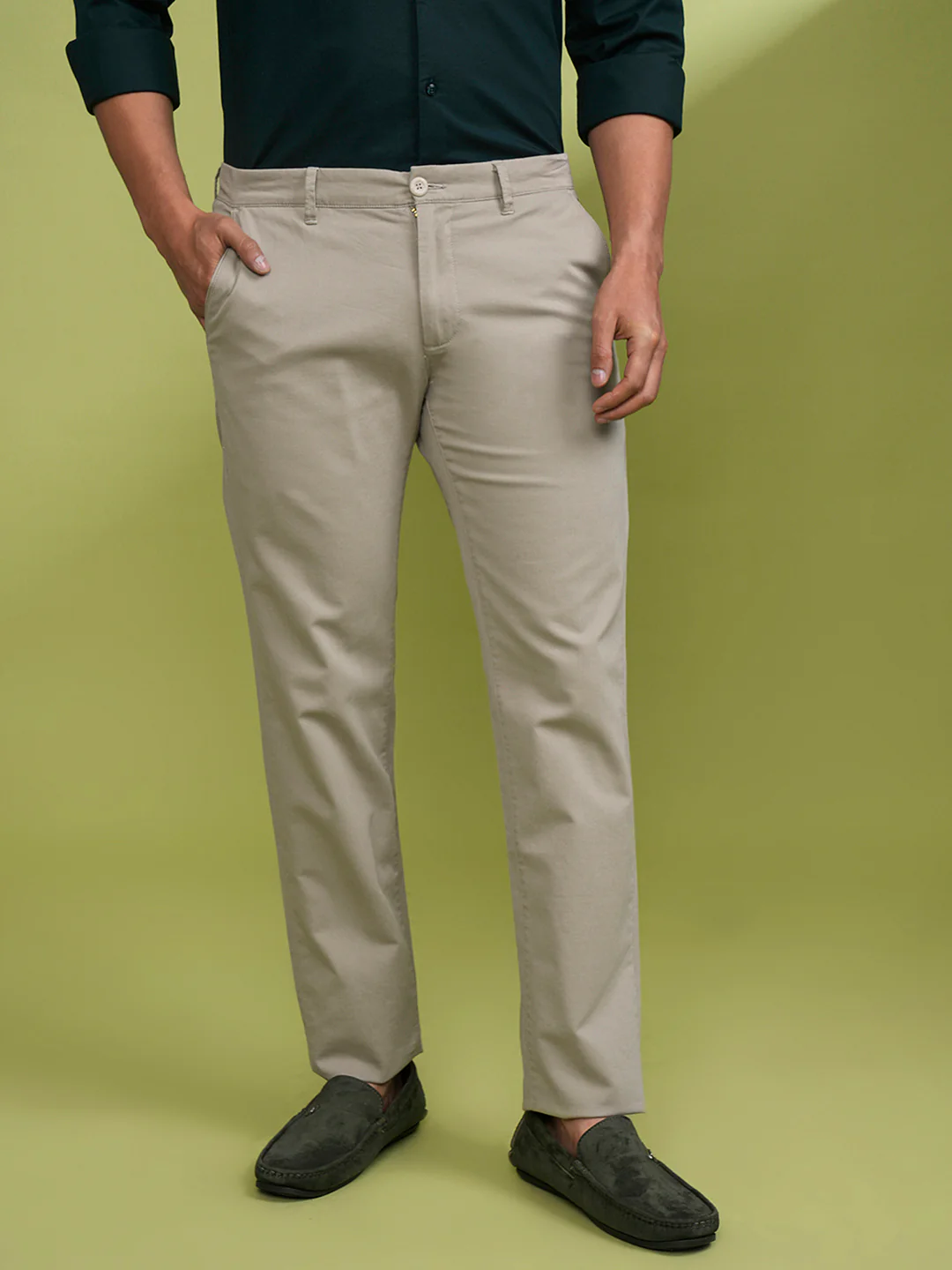 Textured Cotton Stretch Trouser Stone
