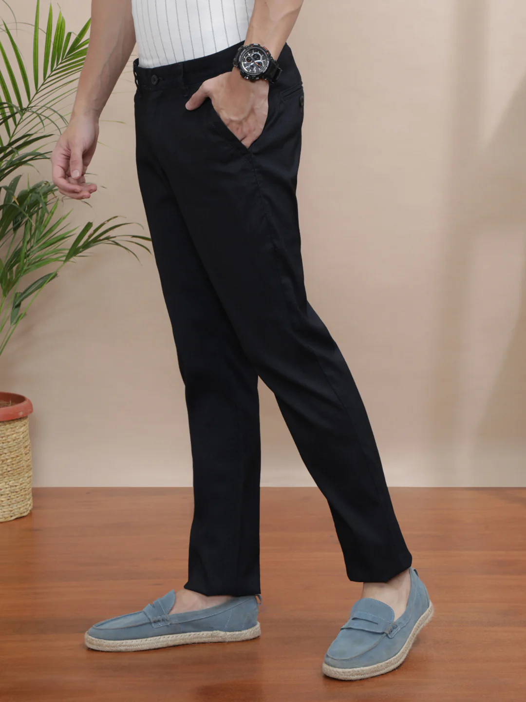 Solid Casual Trouser Black