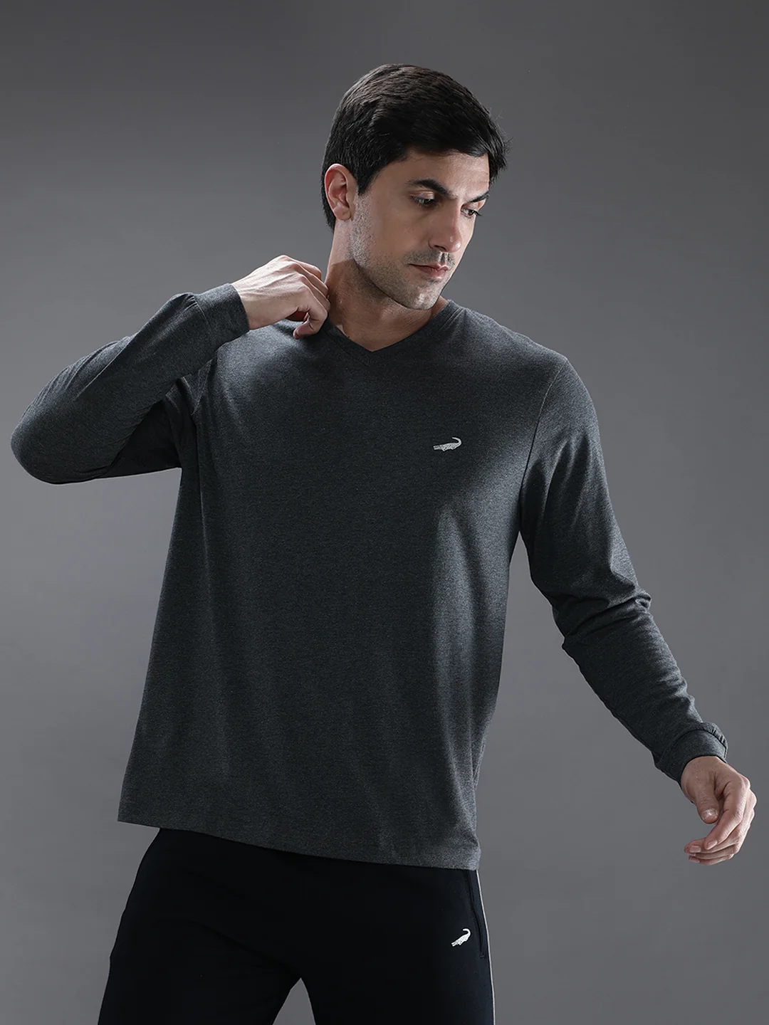 Charcoal Melange Grey Solid T-Shirt