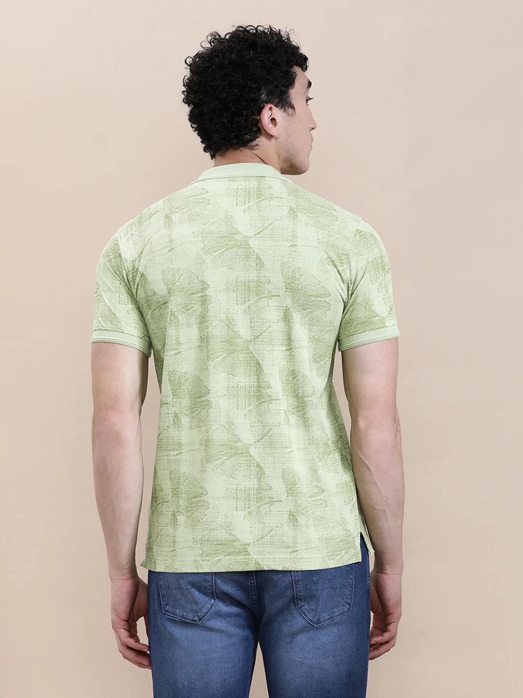 All Over Leaf Print Slim Fit Polo