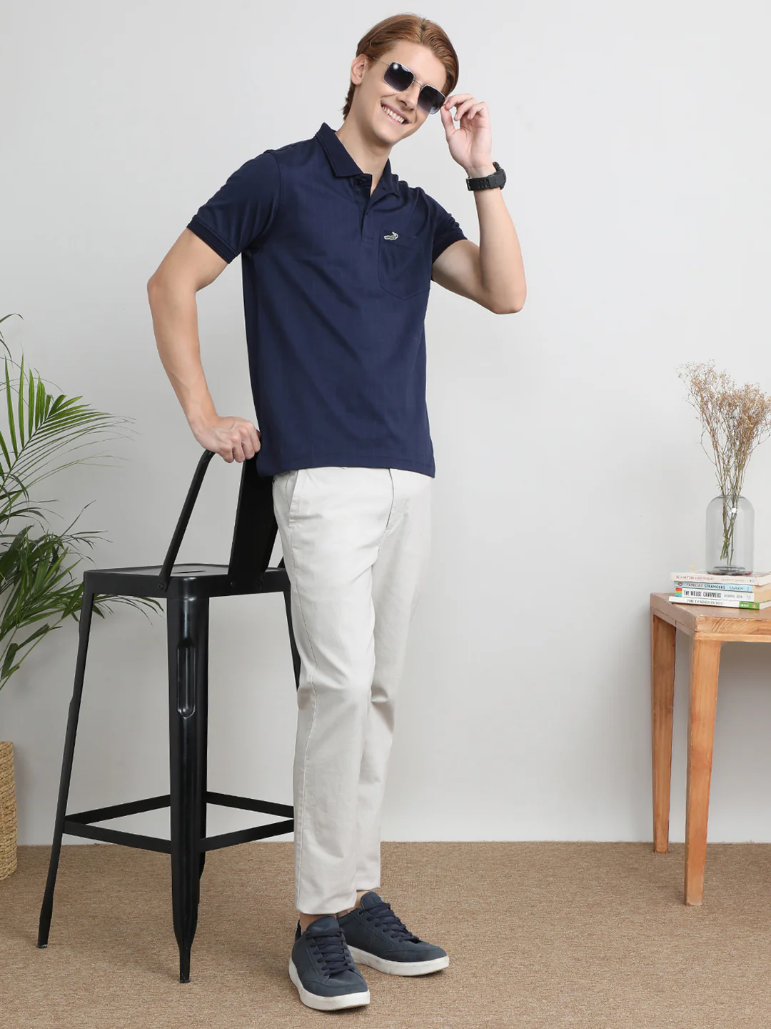 Solid Cream Casual Trouser