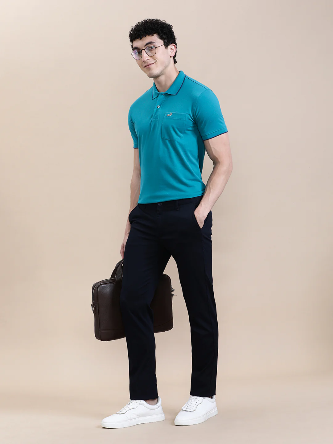 Textured Stretch Slim Fit Pants Navy