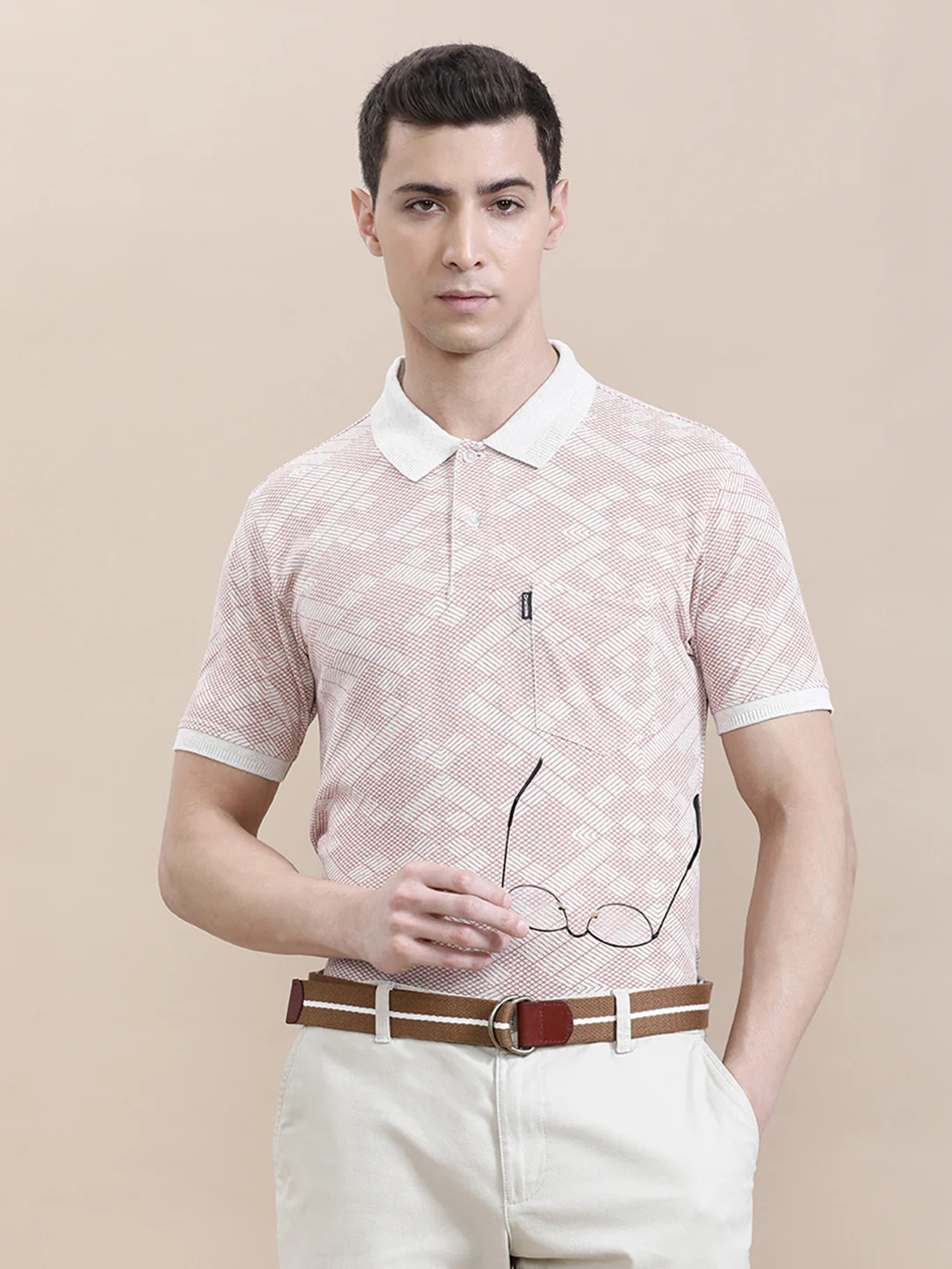Geometric AOP Slim Fit Polo Pink