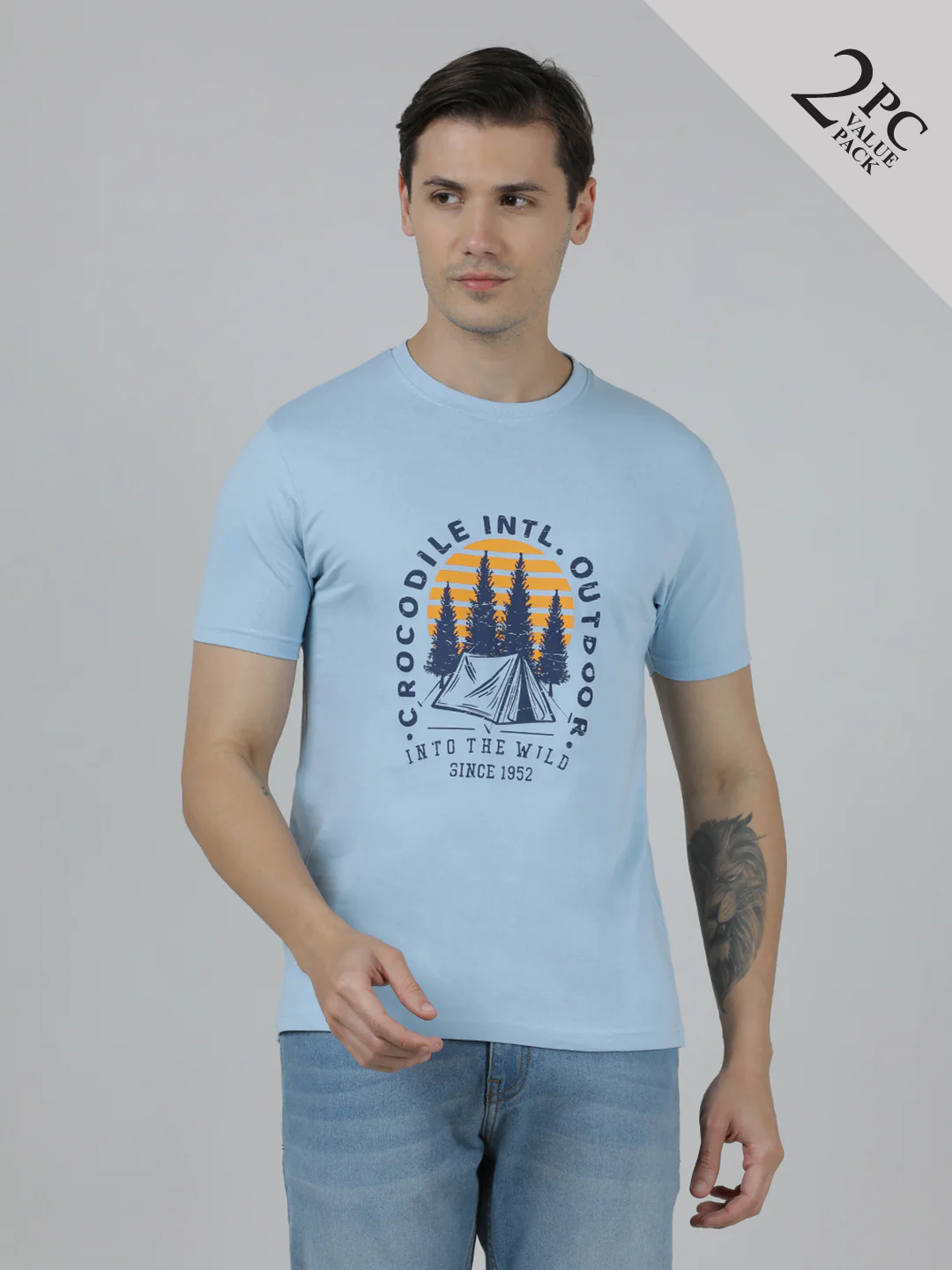 Pack Of 2 Typography Printed Slim Fit Cotton T-shirts