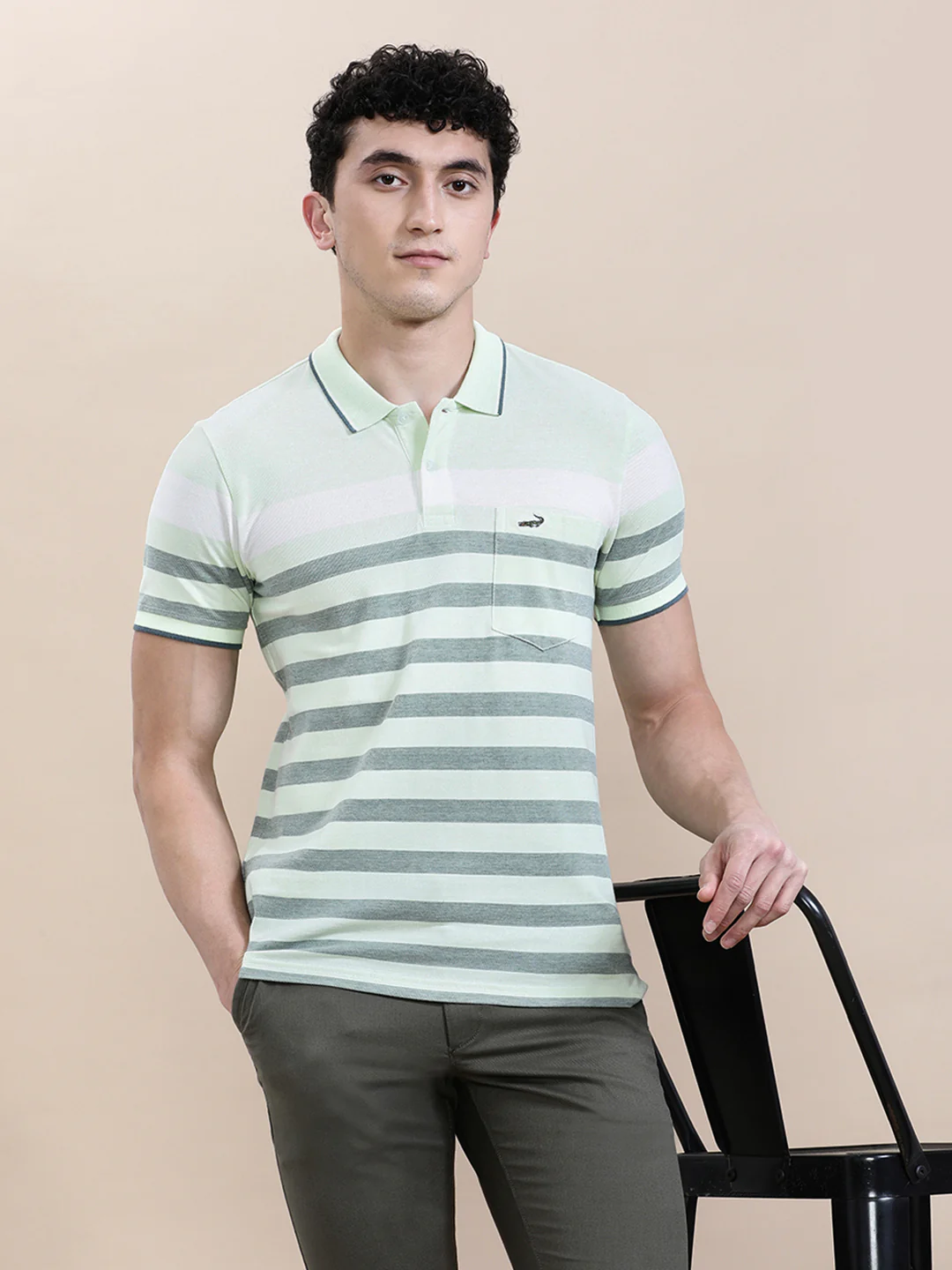 Green Birdseye Engineered Stripe Slim Fit Polo