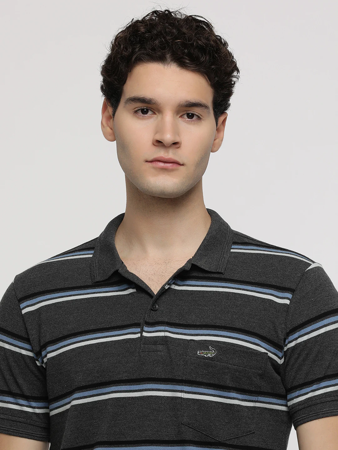 Anthra Melange Classic Striped Polo T-Shirt