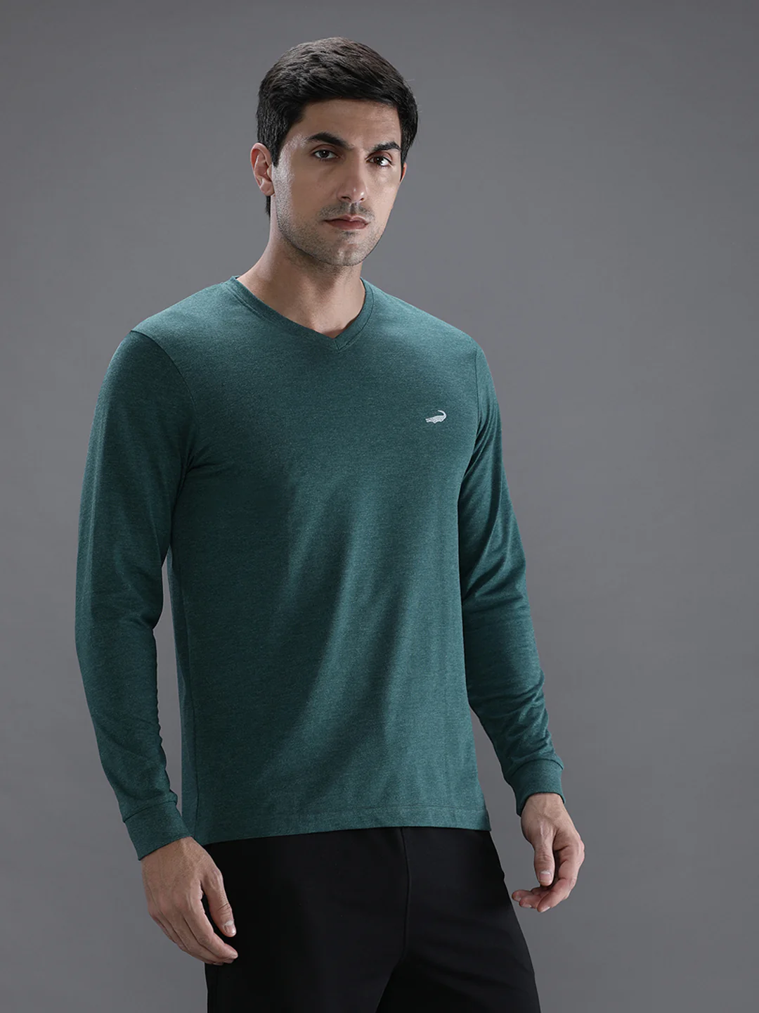 Green Melange Solid T-Shirt