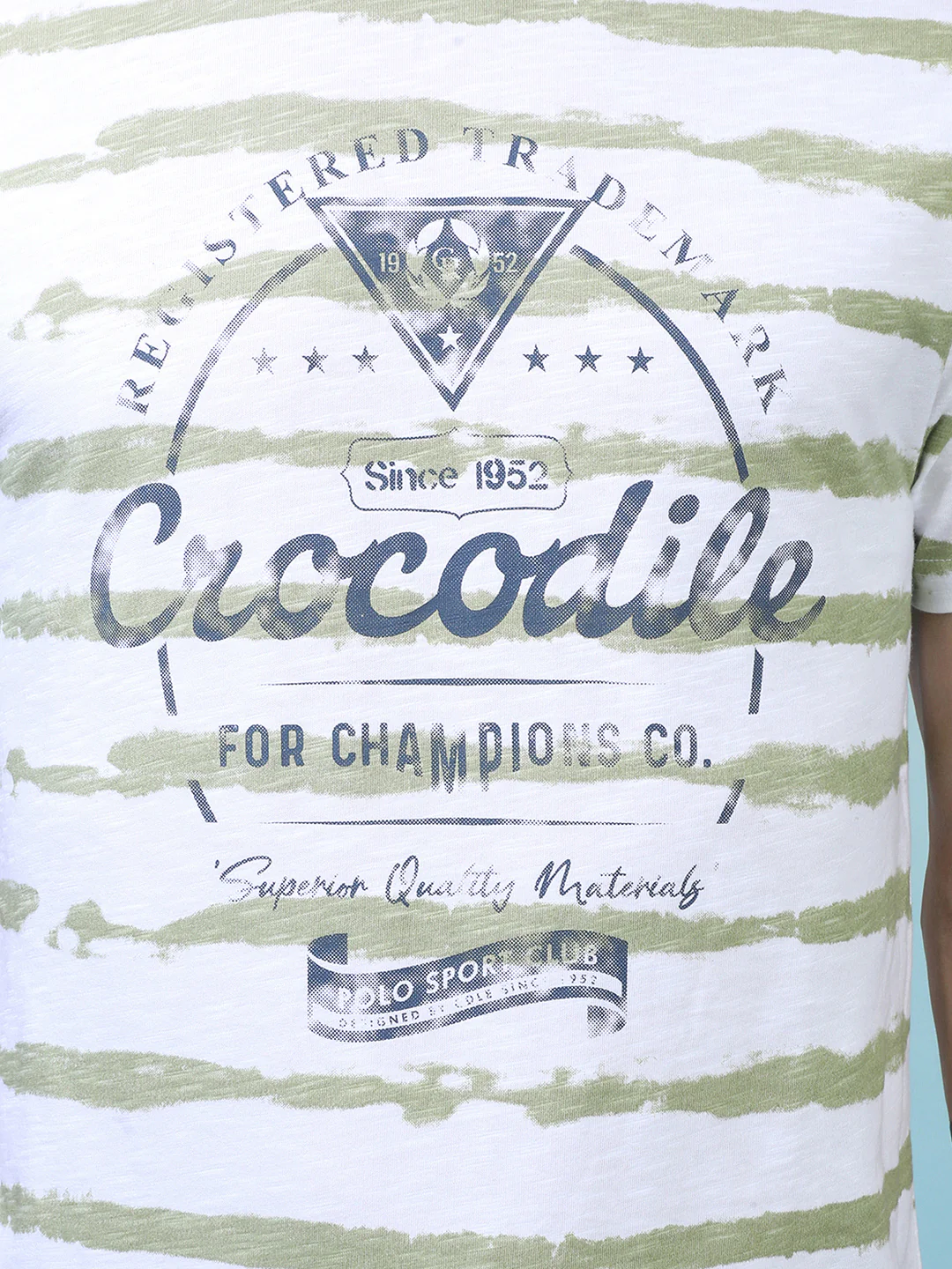 Green and White Striped Casual T-Shirt