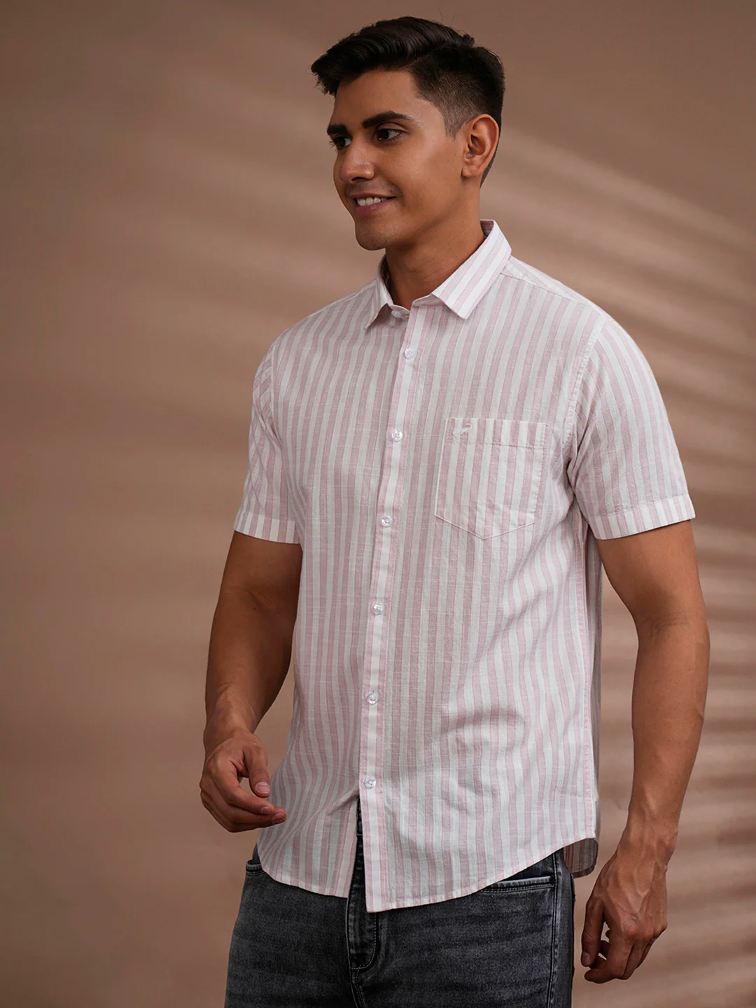 100% Cotton Bold Stripe Shirt Light Pink