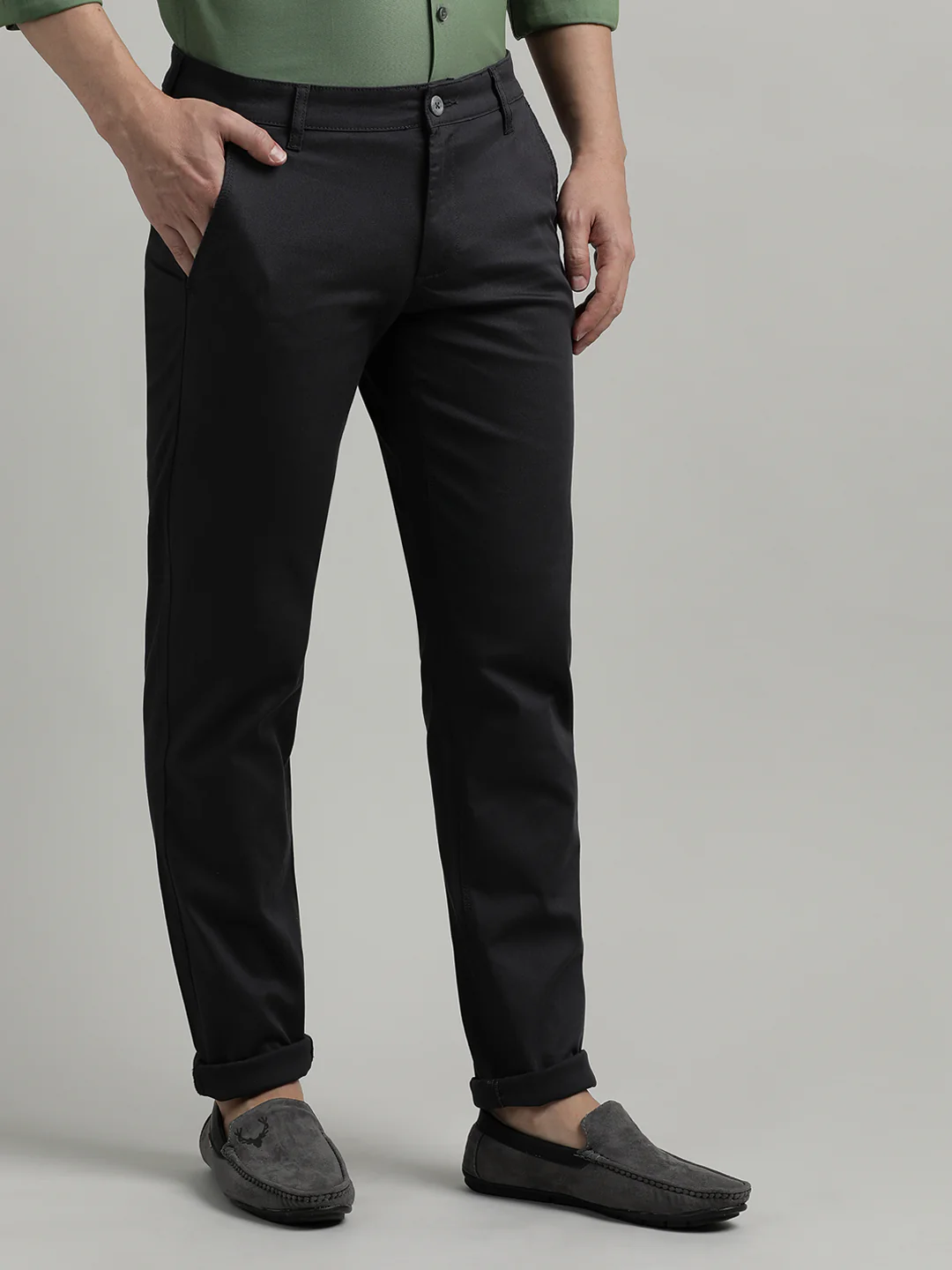 Solid Trim Fit Grey Trouser