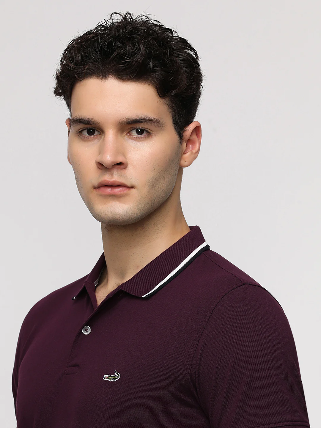 Solid Strecth Polo T-Shirt in Wine