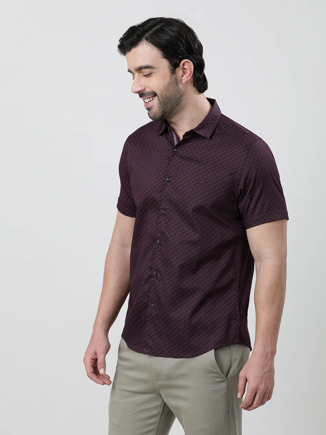 Maroon Printed Half Sleeve 100% Cotton Shirt