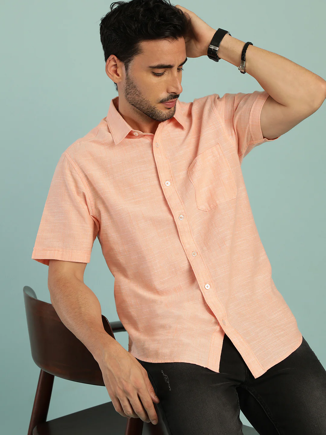 Orange Solid Half Sleeve 100% Cotton Shirt