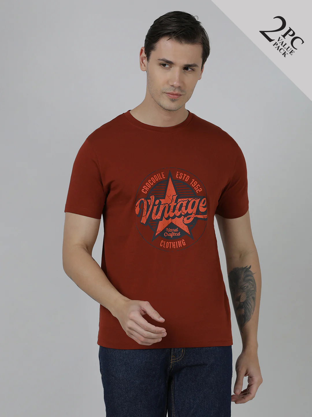 Typography Printed Slim Fit Cotton T-shirts Pack Of 2