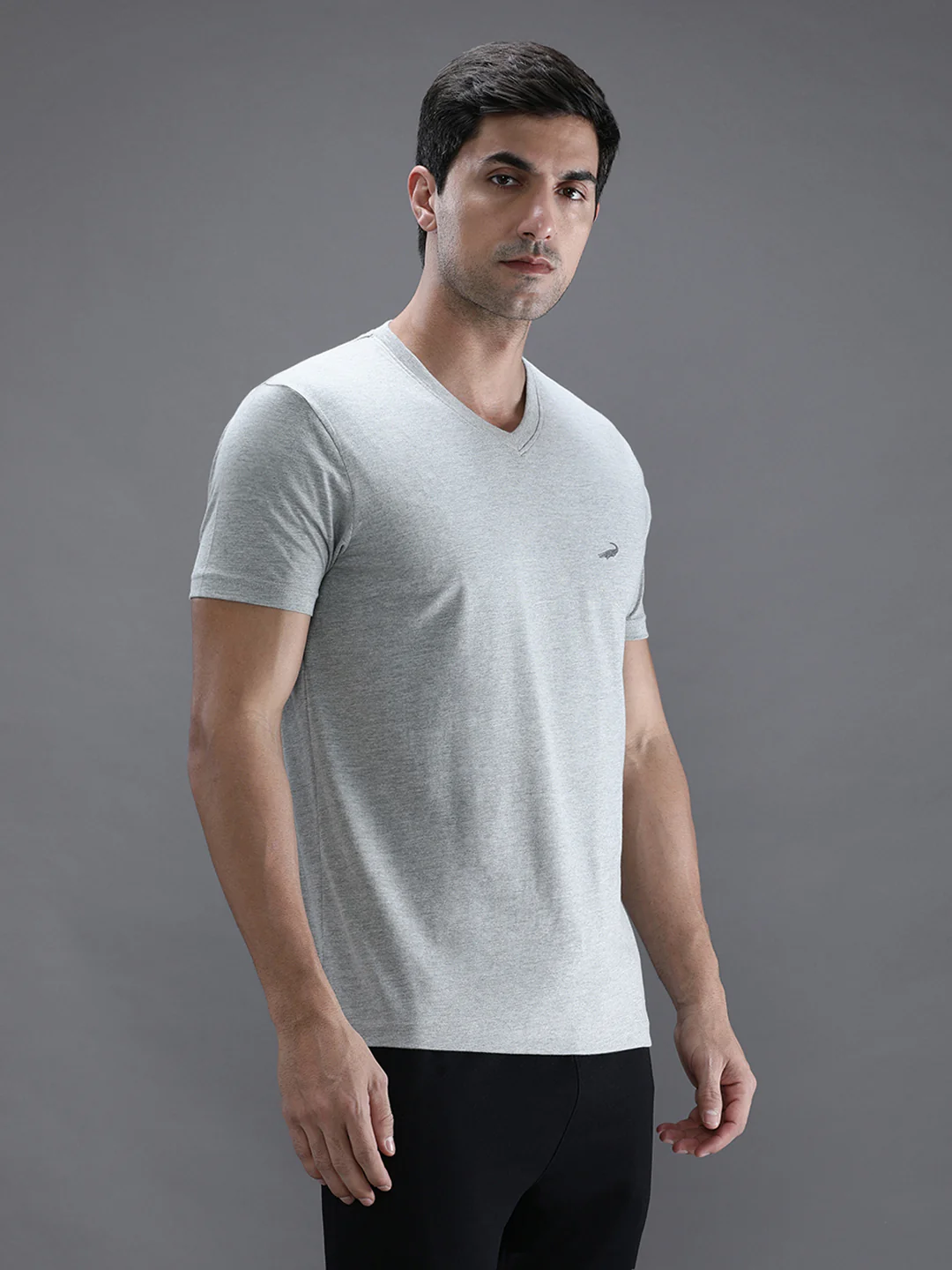 Grey Melange Solid Casual T-Shirt