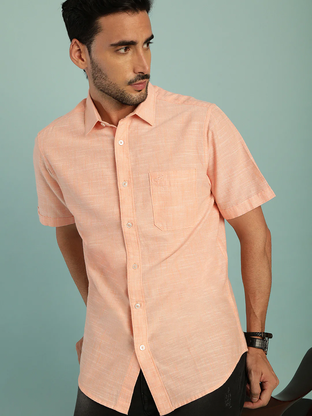 Orange Solid Half Sleeve 100% Cotton Shirt