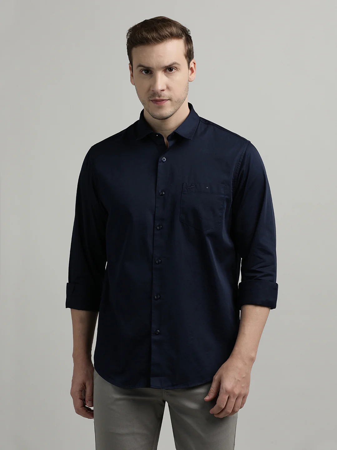 Navy Solid Full Sleeve Casual Shirt