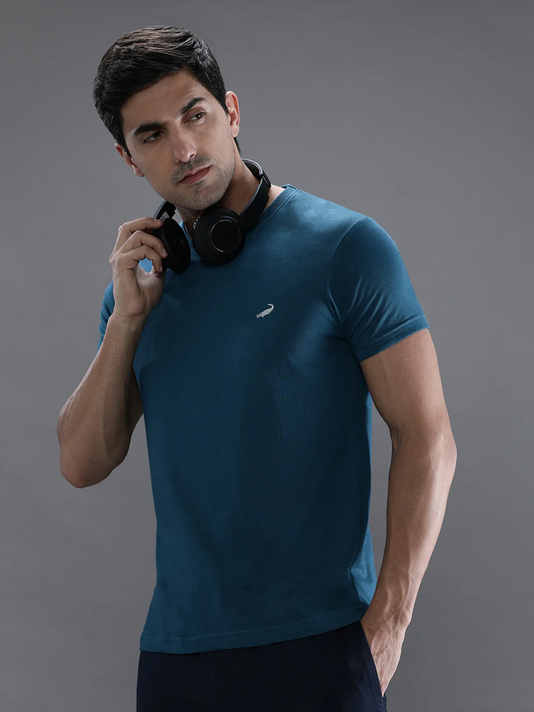 Teal Blue Solid Casual T-Shirt