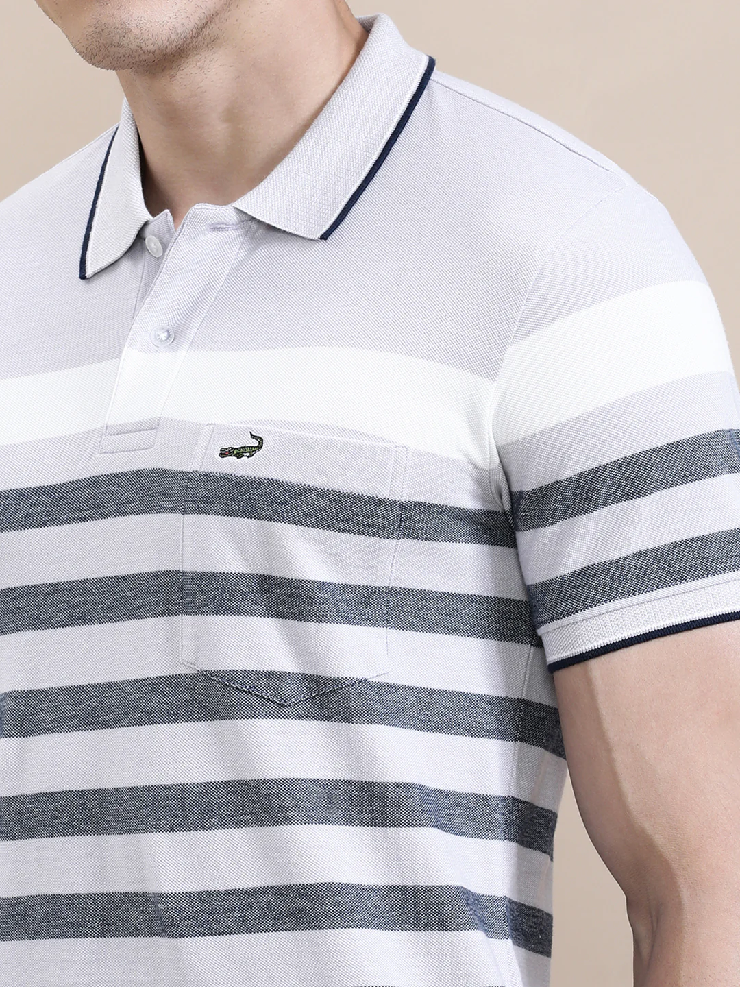 Birdseye Eng Stripe Slim Fit Polo