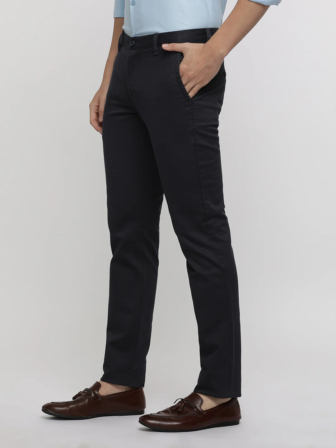 Dark Grey Textured Stretch Trouser