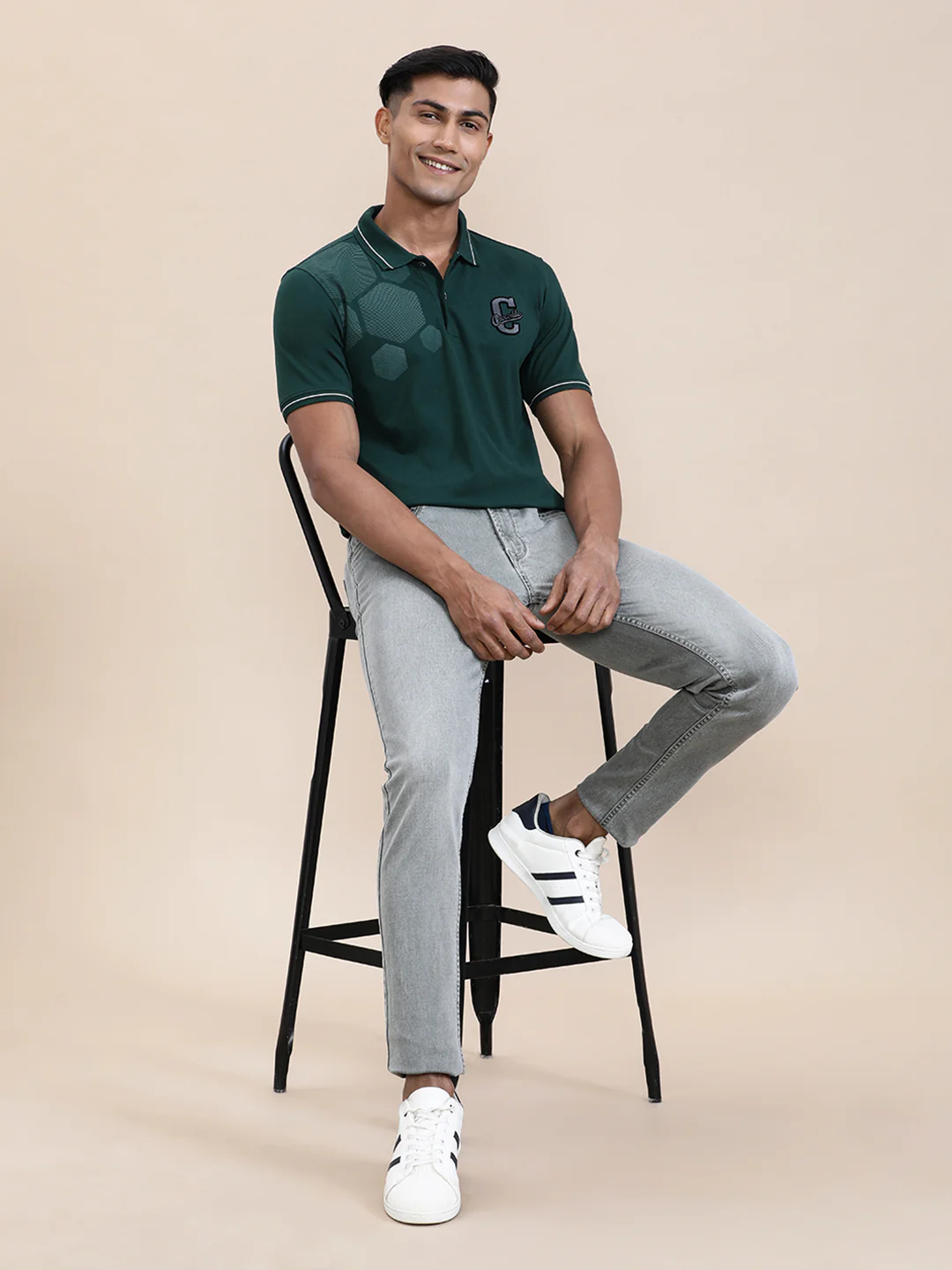 Stone Washed Olive Knit Slim Fit Jeans