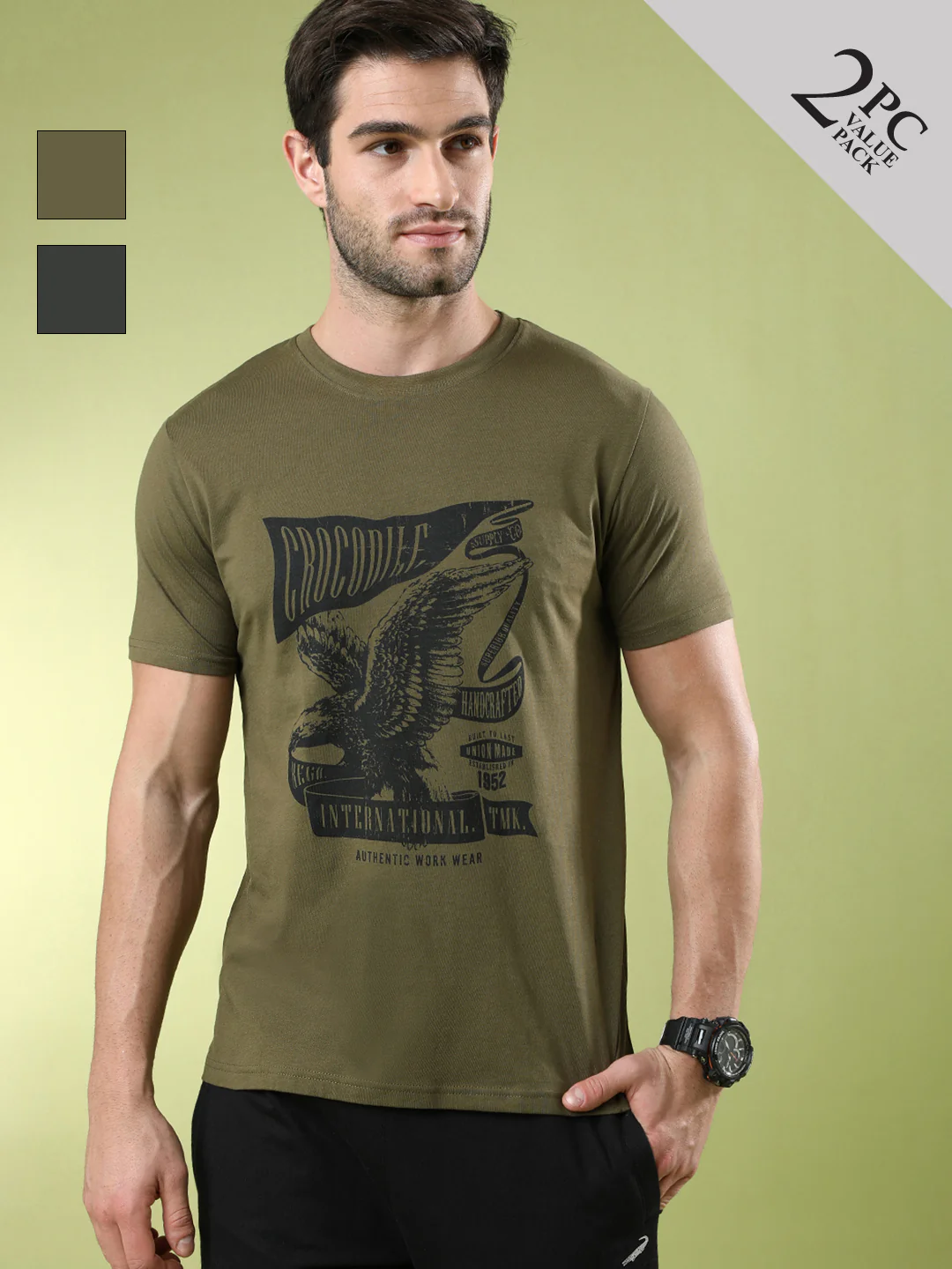 Typography Printed Pack Of 2 Slim Fit T-shirts