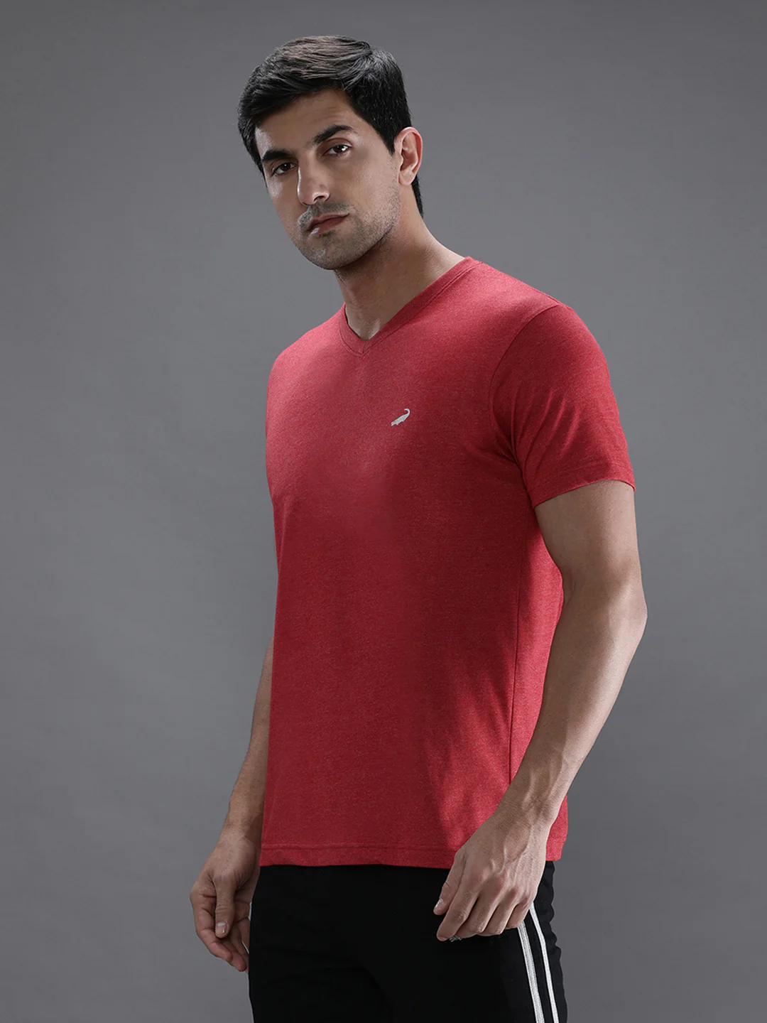 Casual Red Melange Solid T-Shirt