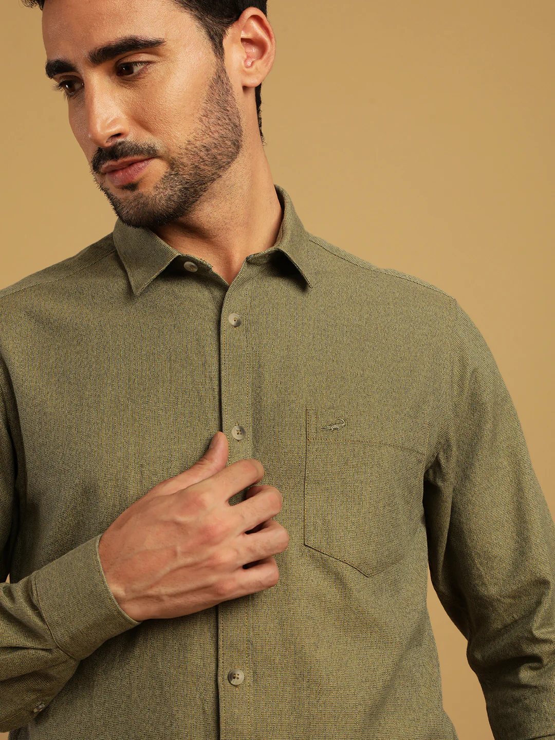 Green Solid Casual Full Sleeve 100% Cotton Shirt