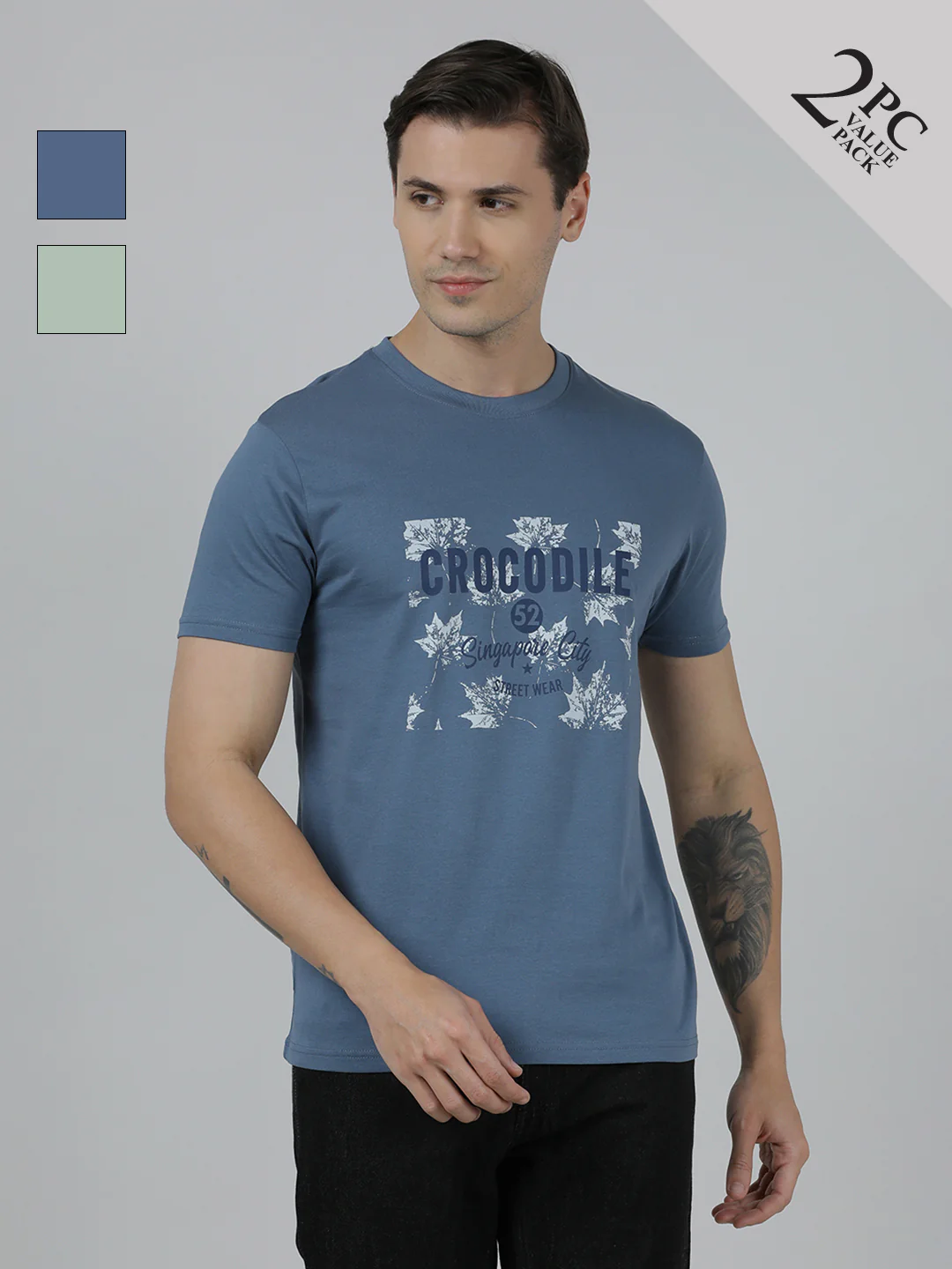 Typography Printed Cotton Slim Fit T-shirts Pack Of 2