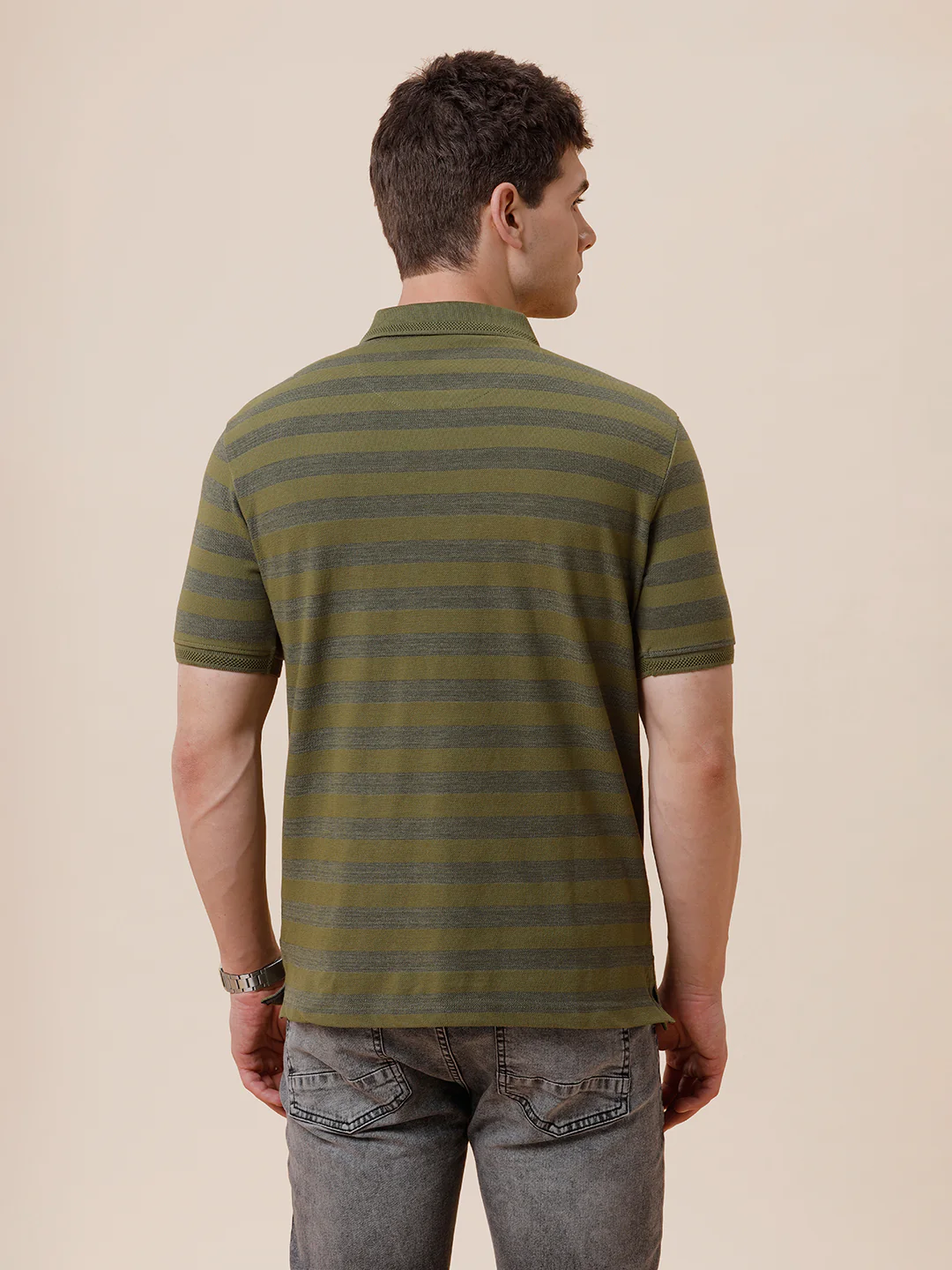 Tonal Melange 1X1 Striped Polo T-Shirt In Olive