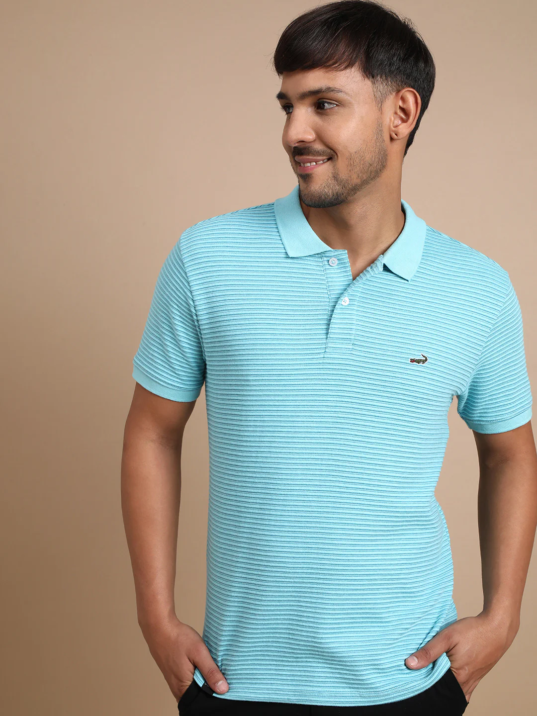 Light Blue Striped Polo T-Shirt