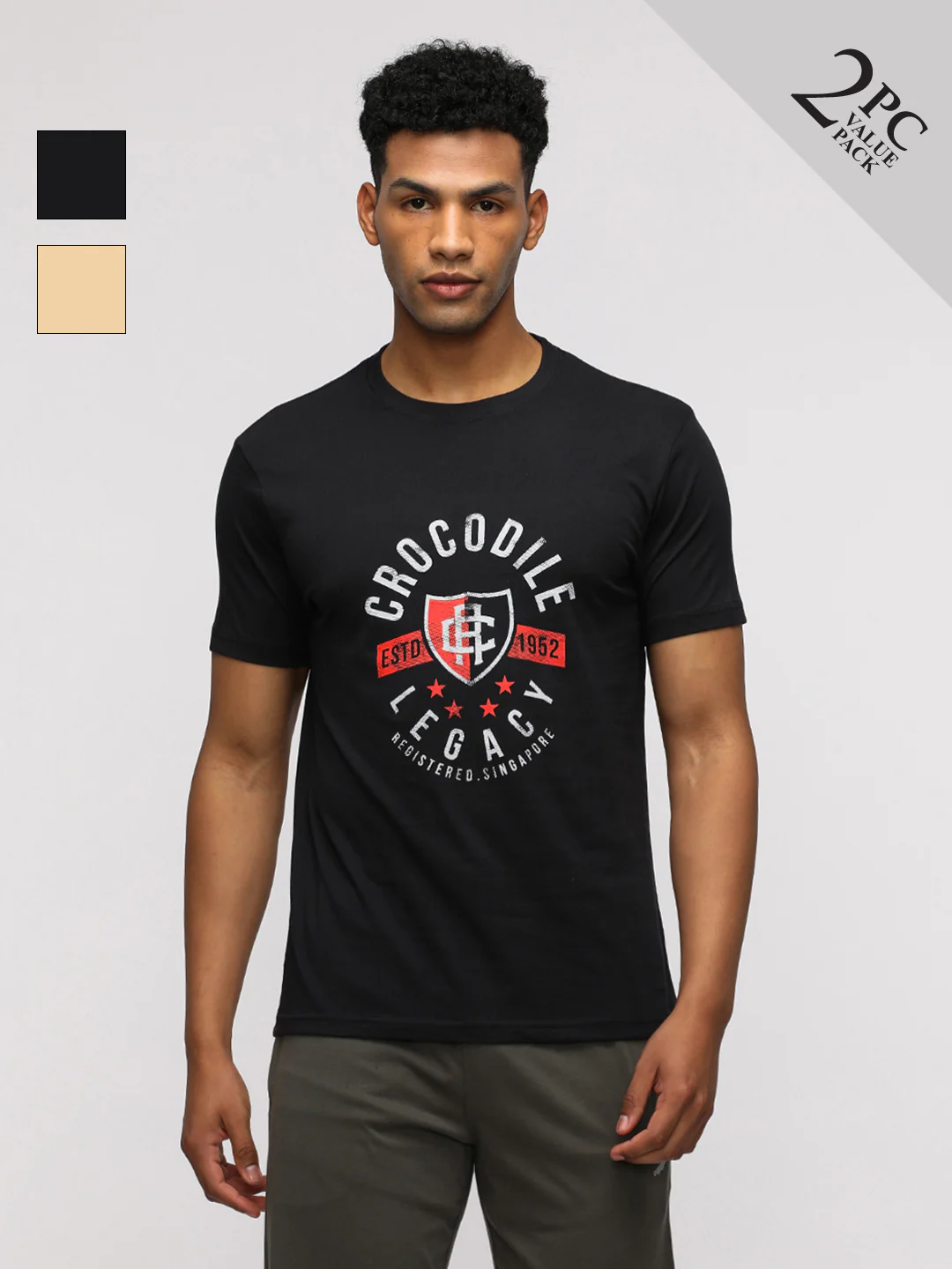 Typography Printed Round Neck Cotton Slim Fit T-shirts Pack Of 2