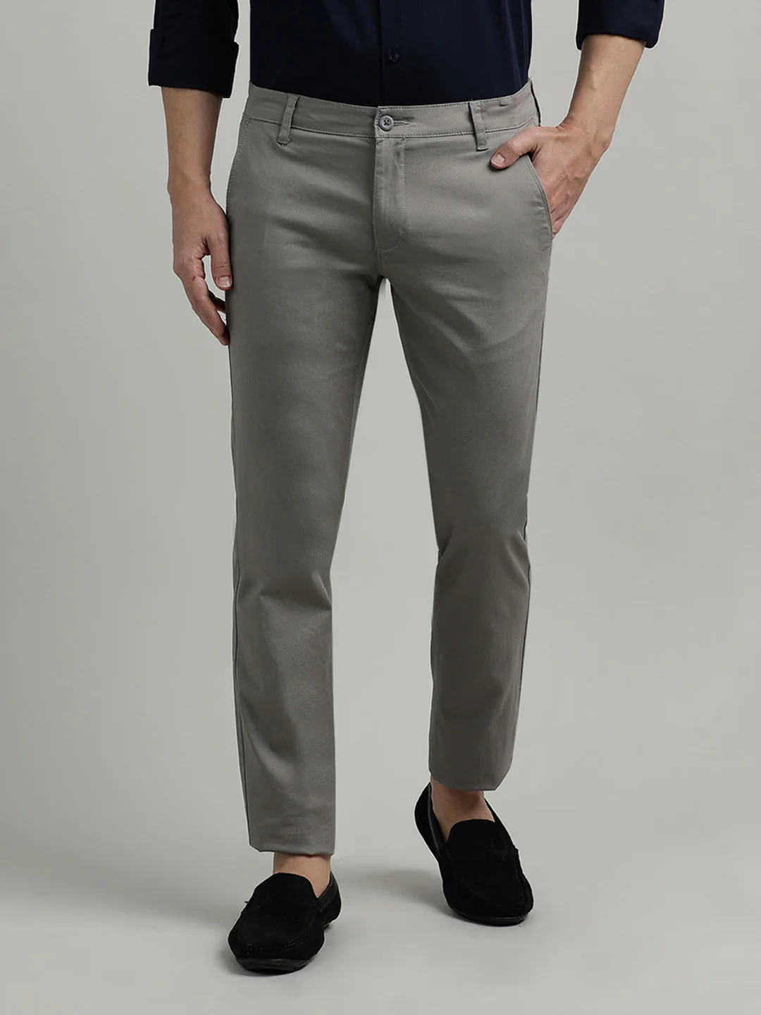 Grey Solid Trim Fit Trouser