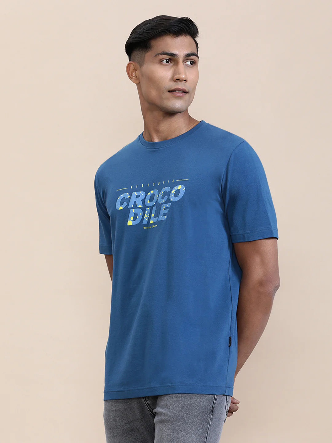 Chest HD Print Slim Fit T-Shirt Blue
