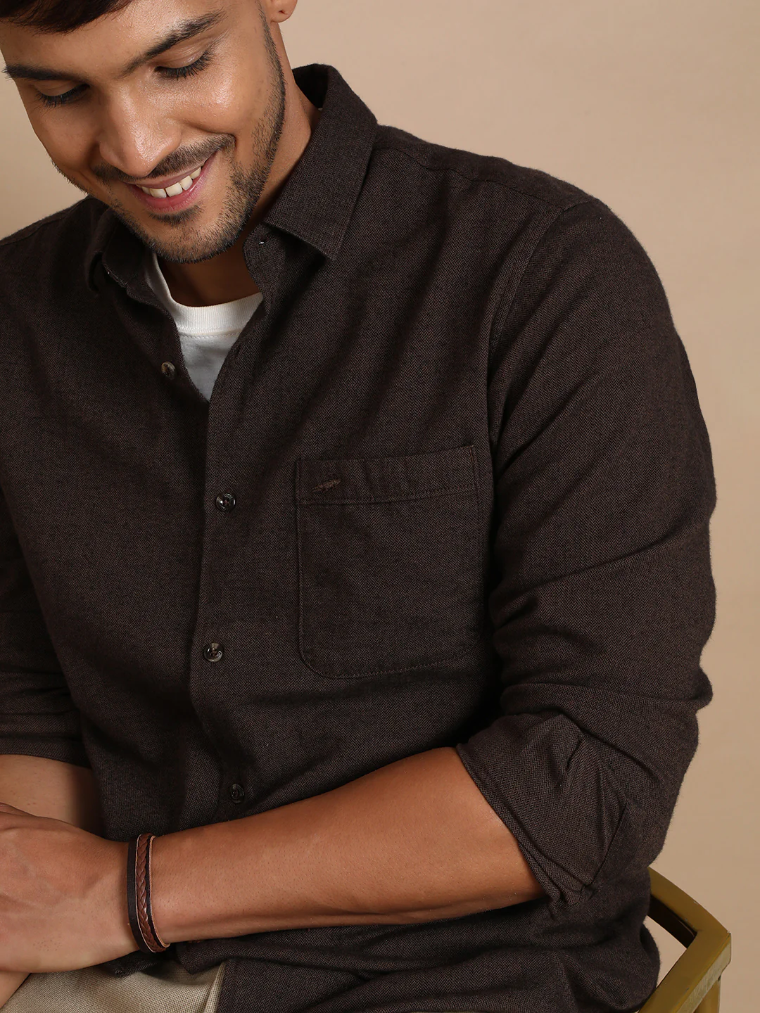 Brown Solid Full Sleeve 100% Cotton Shirt