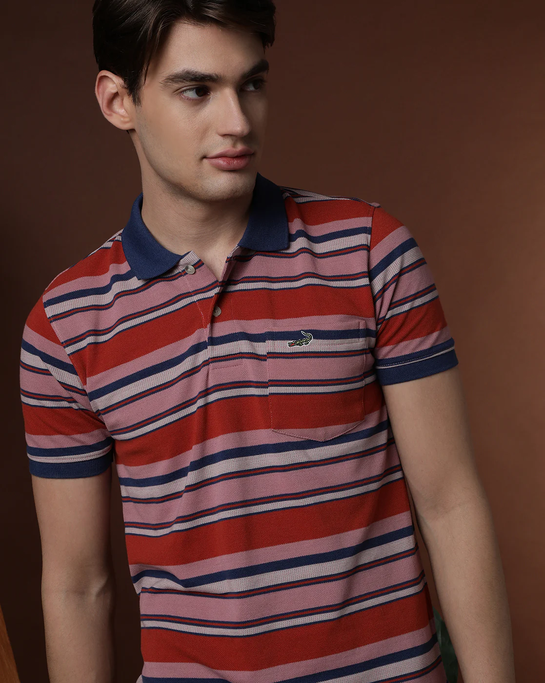 Orange Navy Striped Polo T-Shirt