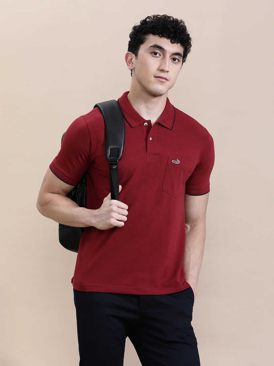 Solid Blood Stone Red Polo T-Shirt with Pocket