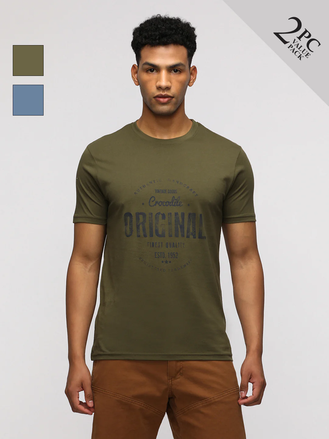 Pack Of 2 Typography Printed Round Neck Cotton Slim Fit T-shirts