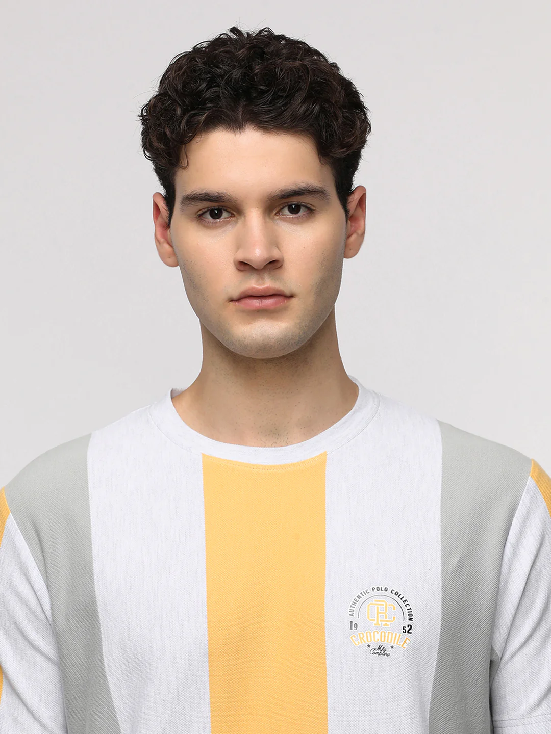 Vertical Stripe with Chest Print T-Shirt in White